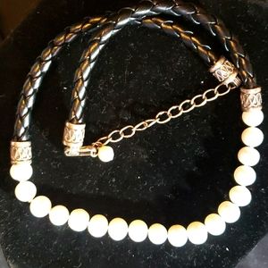 925 Silver Leather and freshwater pearl necklace
